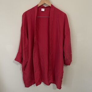 100% Silk Robe One Size Red Mid-Length Pockets *Outer Tie Missing